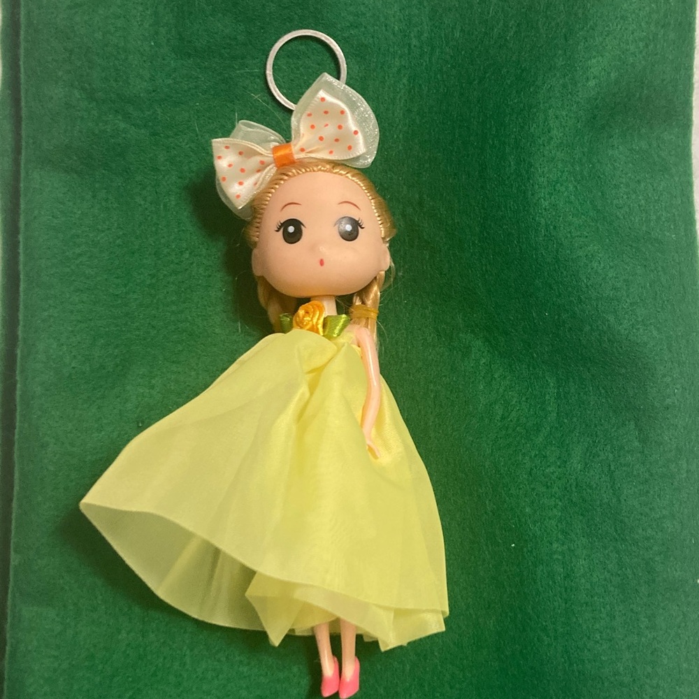 Keychain Bag Charm Yellow Dress Doll Keychain with Bow